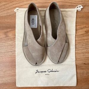 Jacques Soloviere Biarritz sandals in taupe suede NEW